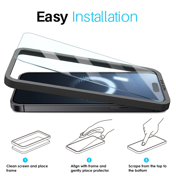 For iPhone 16 Pro NORTHJO 2pcs A++ Screen Protector Tempered Glass Film with Installation Frame