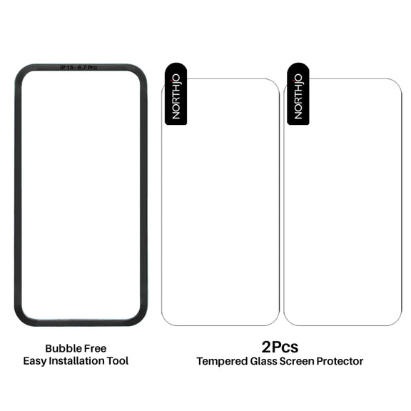 For iPhone 16 Pro NORTHJO 2pcs A++ Screen Protector Tempered Glass Film with Installation Frame