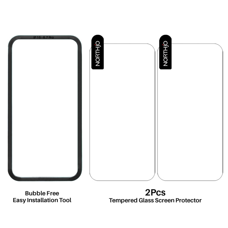 For iPhone 16 Pro NORTHJO 2pcs A++ Screen Protector Tempered Glass Film with Installation Frame