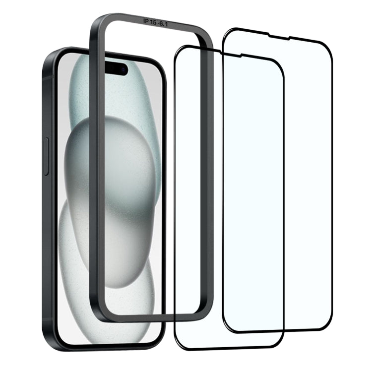 For iPhone 15 NORTHJO 2pcs A++ Tempered Glass Film with Installation Frame