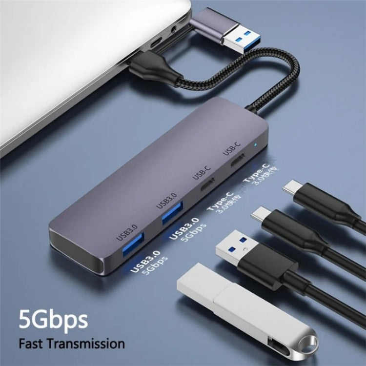 T-32C 2-in-1 Cable USB 3.0 + Type-C 4-port Hub Aluminum Alloy Docking Station - USB 3.0 HUB by PMC Jewellery | Online Shopping South Africa | PMC Jewellery | Buy Now Pay Later Mobicred