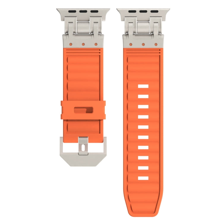 For Apple Watch SE 2023 44mm Metal Mecha Plaid Silicone Watch Band(Orange)