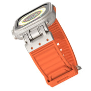 For Apple Watch SE 2023 44mm Metal Mecha Plaid Silicone Watch Band(Orange)
