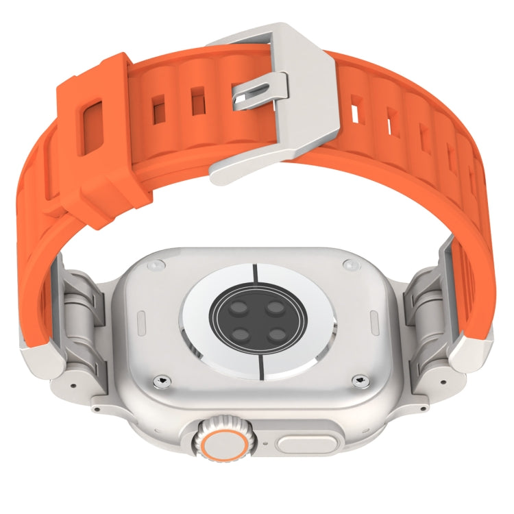 For Apple Watch SE 2023 44mm Metal Mecha Plaid Silicone Watch Band(Orange)