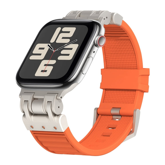 For Apple Watch SE 2023 44mm Metal Mecha Plaid Silicone Watch Band(Orange)