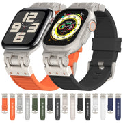 For Apple Watch SE 2023 44mm Metal Mecha Plaid Silicone Watch Band(Orange)