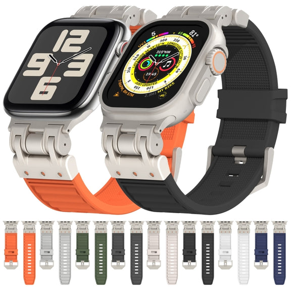 For Apple Watch SE 2023 44mm Metal Mecha Plaid Silicone Watch Band(Orange)