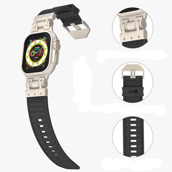 For Apple Watch SE 2023 44mm Metal Mecha Plaid Silicone Watch Band(Orange)