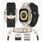 For Apple Watch SE 2023 44mm Metal Mecha Plaid Silicone Watch Band(Orange)