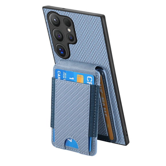 For Samsung Galaxy S24 Ultra 5G Carbon Fiber Vertical Flip Wallet Stand Phone Case(Blue)