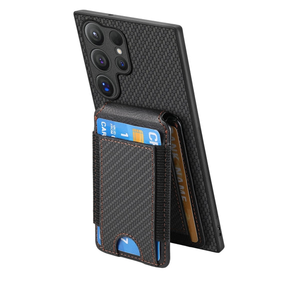 For Samsung Galaxy S24 Ultra 5G Carbon Fiber Vertical Flip Wallet Stand Phone Case(Black)