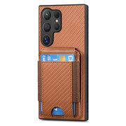 For Samsung Galaxy S24 Ultra 5G Carbon Fiber Vertical Flip Wallet Stand Phone Case(Brown)
