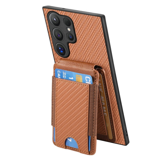 For Samsung Galaxy S24 Ultra 5G Carbon Fiber Vertical Flip Wallet Stand Phone Case(Brown)