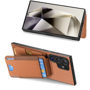 For Samsung Galaxy S24 Ultra 5G Carbon Fiber Vertical Flip Wallet Stand Phone Case(Brown)