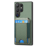 For Samsung Galaxy S24 Ultra 5G Carbon Fiber Vertical Flip Wallet Stand Phone Case(Green)