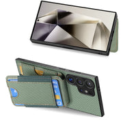 For Samsung Galaxy S24 Ultra 5G Carbon Fiber Vertical Flip Wallet Stand Phone Case(Green)