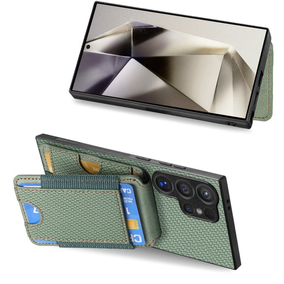For Samsung Galaxy S24 Ultra 5G Carbon Fiber Vertical Flip Wallet Stand Phone Case(Green)