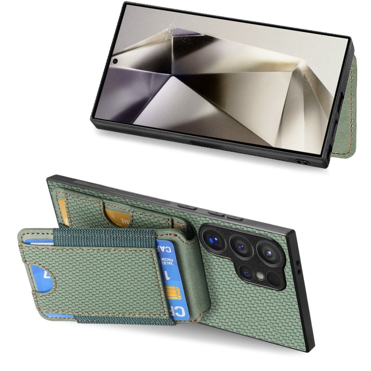 For Samsung Galaxy S24 Ultra 5G Carbon Fiber Vertical Flip Wallet Stand Phone Case(Green)