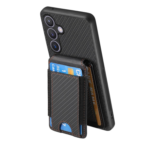 For Samsung Galaxy S24+ 5G Carbon Fiber Vertical Flip Wallet Stand Phone Case(Black)