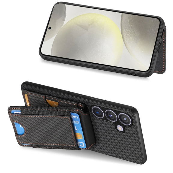 For Samsung Galaxy S24+ 5G Carbon Fiber Vertical Flip Wallet Stand Phone Case(Black)