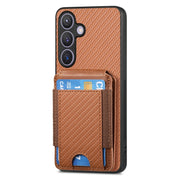 For Samsung Galaxy S24+ 5G Carbon Fiber Vertical Flip Wallet Stand Phone Case(Brown)
