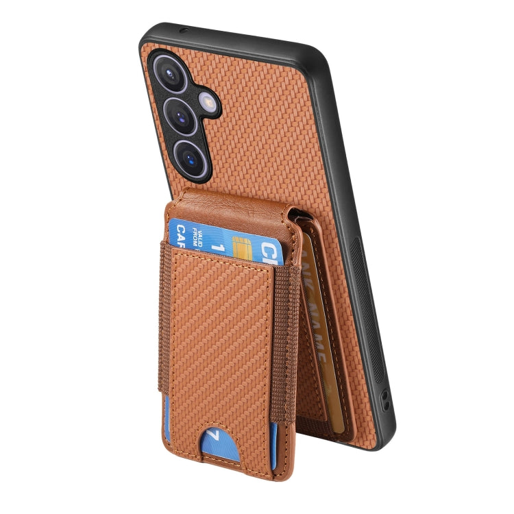 For Samsung Galaxy S24+ 5G Carbon Fiber Vertical Flip Wallet Stand Phone Case(Brown)