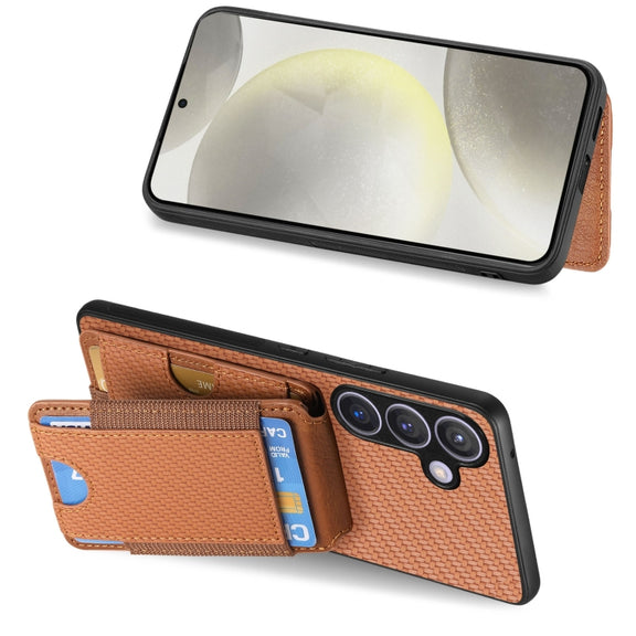 For Samsung Galaxy S24+ 5G Carbon Fiber Vertical Flip Wallet Stand Phone Case(Brown)
