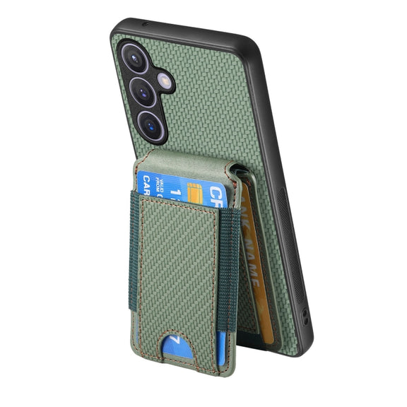 For Samsung Galaxy S24+ 5G Carbon Fiber Vertical Flip Wallet Stand Phone Case(Green)