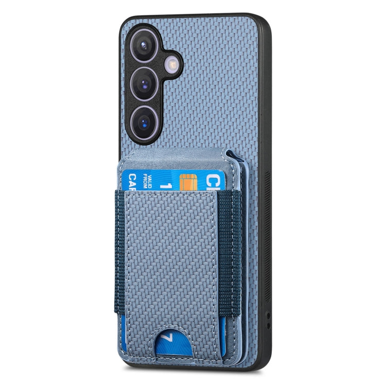 For Samsung Galaxy S24 5G Carbon Fiber Vertical Flip Wallet Stand Phone Case(Blue)
