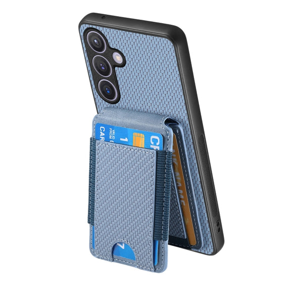For Samsung Galaxy S24 5G Carbon Fiber Vertical Flip Wallet Stand Phone Case(Blue)