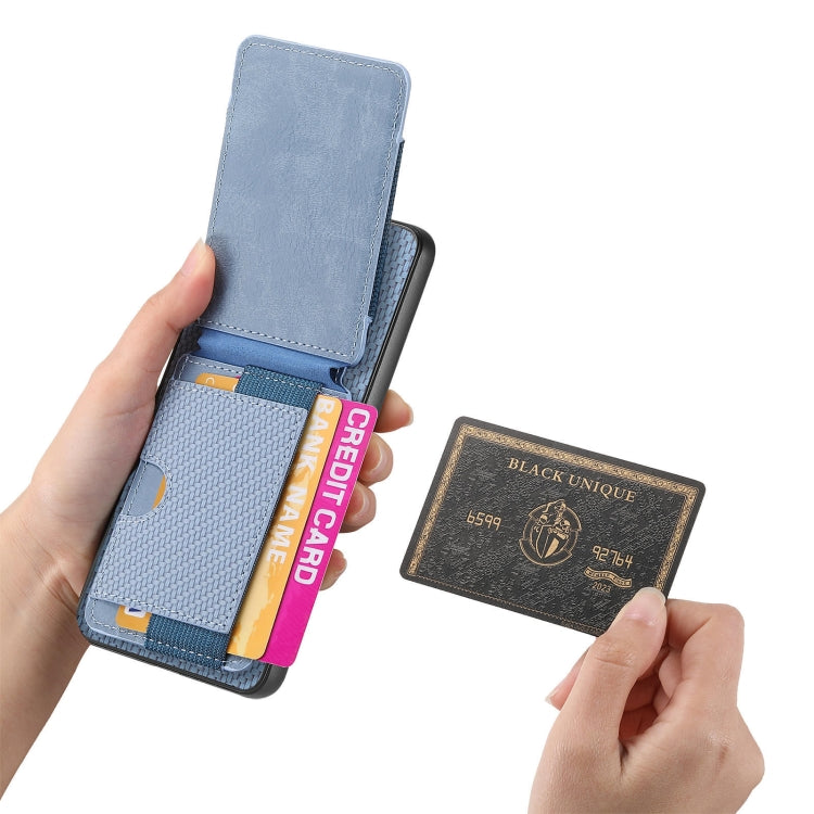 For Samsung Galaxy S24 5G Carbon Fiber Vertical Flip Wallet Stand Phone Case(Blue)
