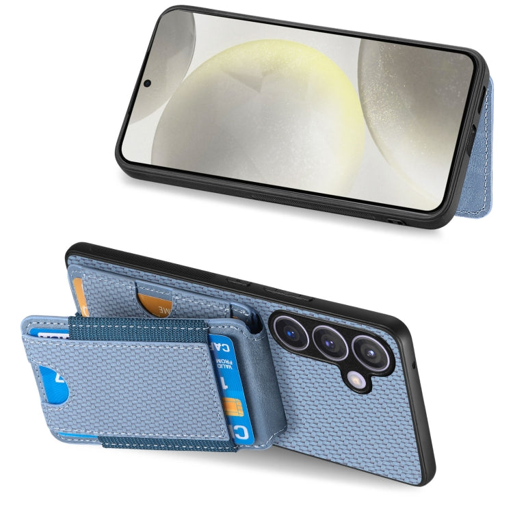 For Samsung Galaxy S24 5G Carbon Fiber Vertical Flip Wallet Stand Phone Case(Blue)