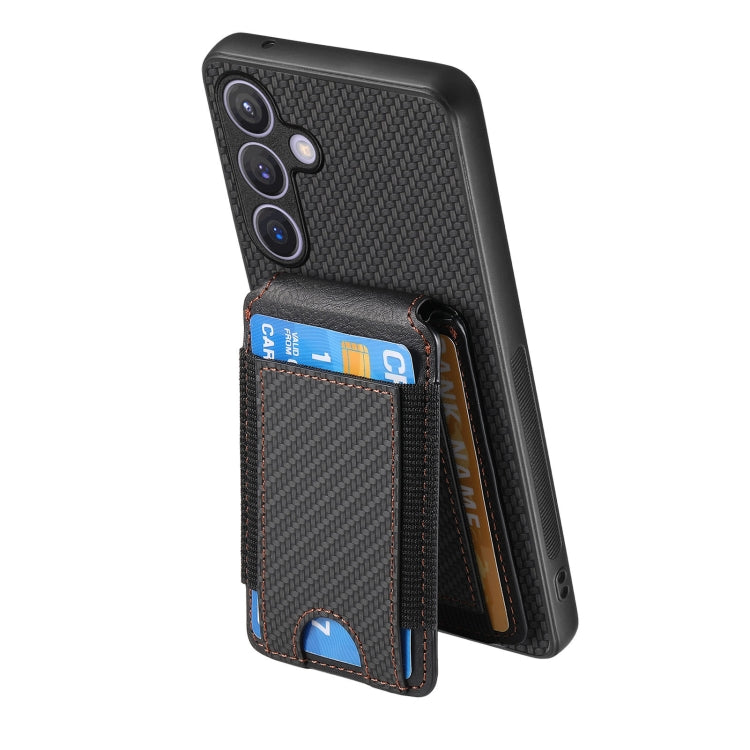 For Samsung Galaxy S24 5G Carbon Fiber Vertical Flip Wallet Stand Phone Case(Black)