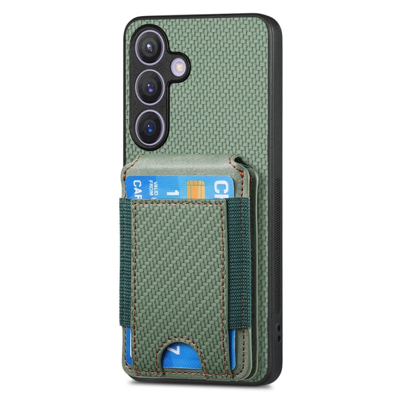 For Samsung Galaxy S24 5G Carbon Fiber Vertical Flip Wallet Stand Phone Case(Green)