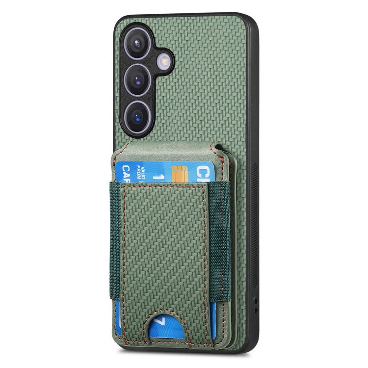 For Samsung Galaxy S24 5G Carbon Fiber Vertical Flip Wallet Stand Phone Case(Green)