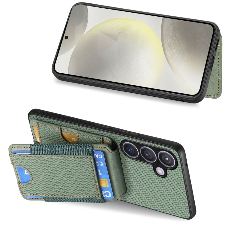 For Samsung Galaxy S24 5G Carbon Fiber Vertical Flip Wallet Stand Phone Case(Green)