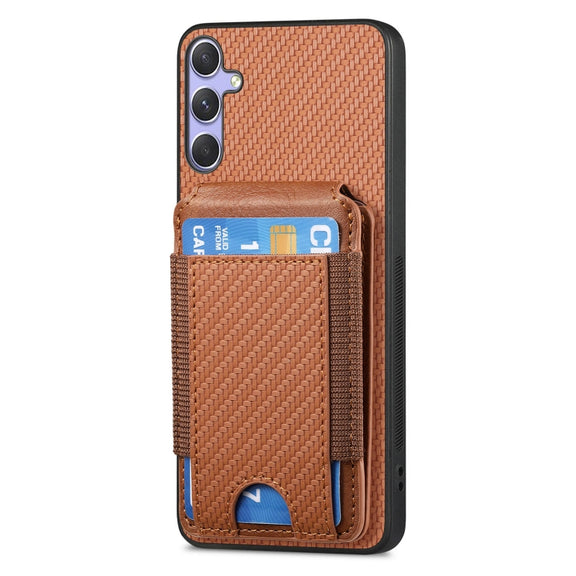 For Samsung Galaxy S25 Ultra 5G Carbon Fiber Vertical Flip Wallet Stand Phone Case(Brown)
