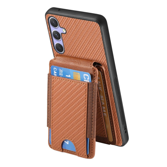 For Samsung Galaxy S25 Ultra 5G Carbon Fiber Vertical Flip Wallet Stand Phone Case(Brown)