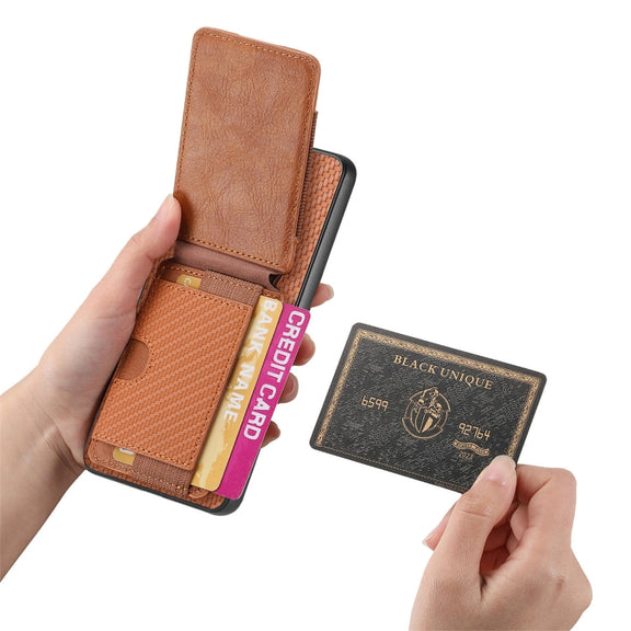 For Samsung Galaxy S25 Ultra 5G Carbon Fiber Vertical Flip Wallet Stand Phone Case(Brown)