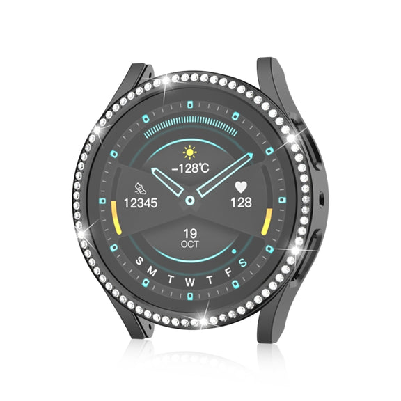 For Samsung Galaxy Watch 7 40mm Single Diamond Hollow PC Watch Protective Case(Black)