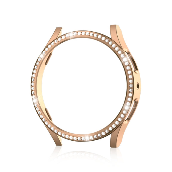 For Samsung Galaxy Watch 7 40mm Single Diamond Hollow PC Watch Protective Case(Rose Gold)