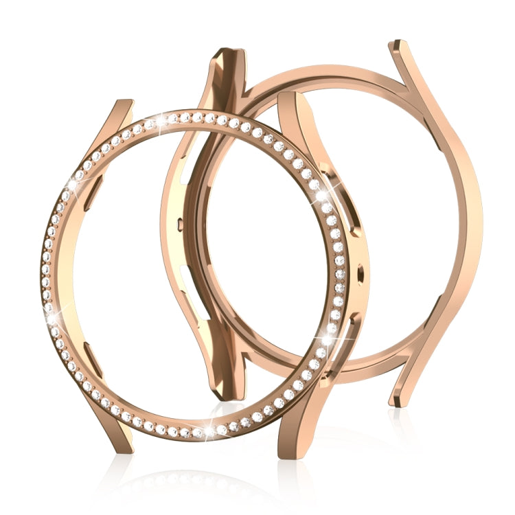 For Samsung Galaxy Watch 7 40mm Single Diamond Hollow PC Watch Protective Case(Rose Gold)