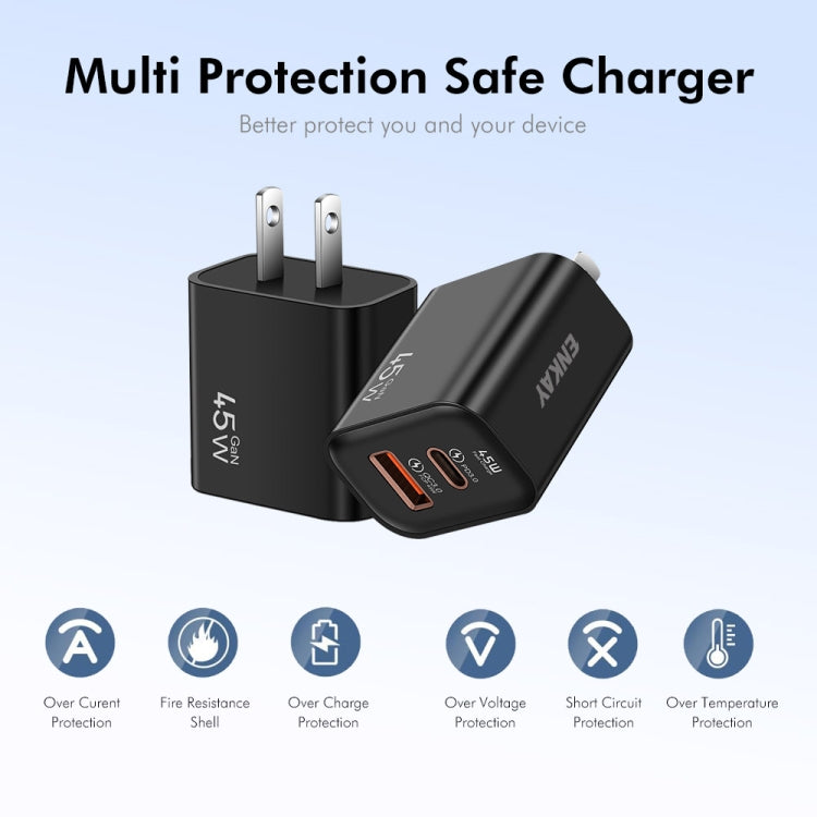 ENKAY FC-001 45W USB-A + USB-C / Type-C Dual Ports Quick Charger, US Plug(White)