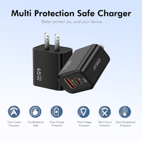 ENKAY FC-001 45W USB-A + USB-C / Type-C Dual Ports Quick Charger, US Plug(Light Green)