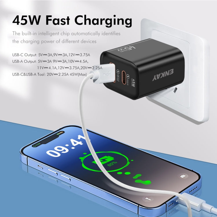 ENKAY FC-001 45W USB-A + USB-C / Type-C Dual Ports Quick Charger, US Plug(Light Green)