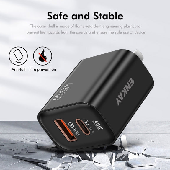 ENKAY FC-001 45W USB-A + USB-C / Type-C Dual Ports Quick Charger, US Plug(Black)