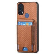 For Motorola Moto E40 Carbon Fiber Vertical Flip Wallet Stand Phone Case(Brown)
