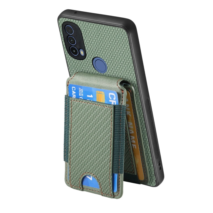 For Motorola Moto E40 Carbon Fiber Vertical Flip Wallet Stand Phone Case(Green)