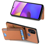 For Motorola Moto G Play 2024  5G Carbon Fiber Vertical Flip Wallet Stand Phone Case(Brown)