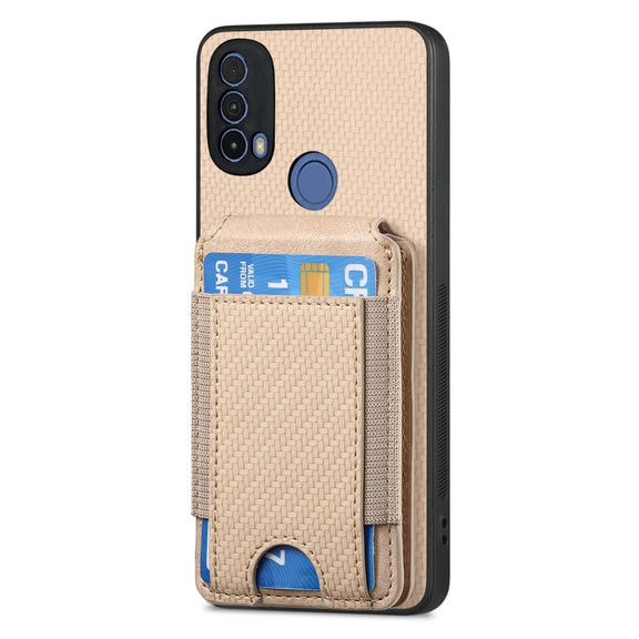 For Motorola Moto G Play 2024  5G Carbon Fiber Vertical Flip Wallet Stand Phone Case(Khaki)